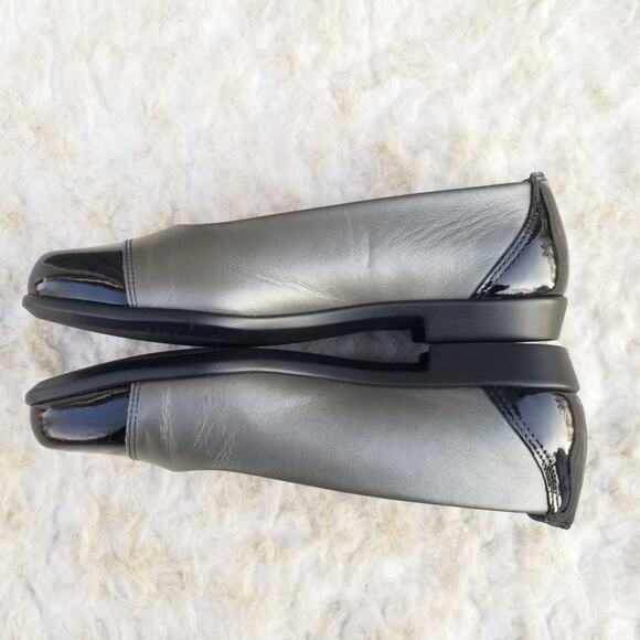 Square Toe Flats SAS Coco Size 6.5 Graphite Two Tone Grey Black Leather Cap Toe - Picture 13 of 14